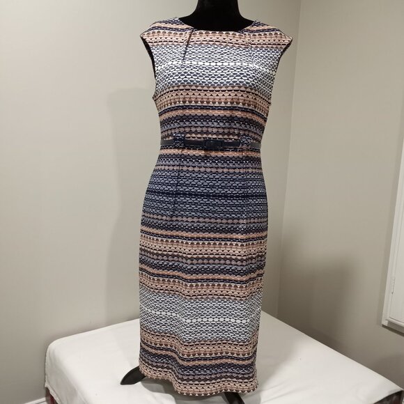 ILE NEW YORK MULTI-COLOUR PRINT SHEATH DRESS WITH BELT WOMEN SIZE 10 - Picture 1 of 12
